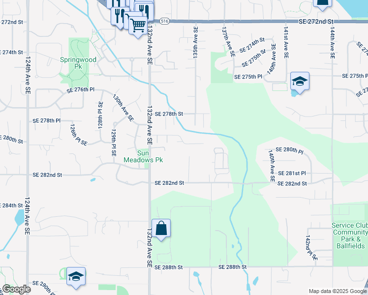 map of restaurants, bars, coffee shops, grocery stores, and more near 13412 Southeast 282nd Street in Kent