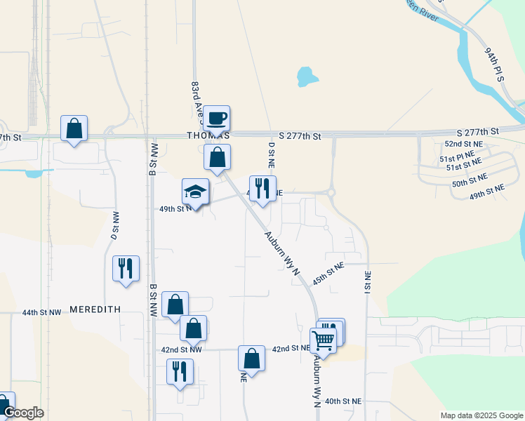 map of restaurants, bars, coffee shops, grocery stores, and more near 18743 East Valley Highway in Auburn