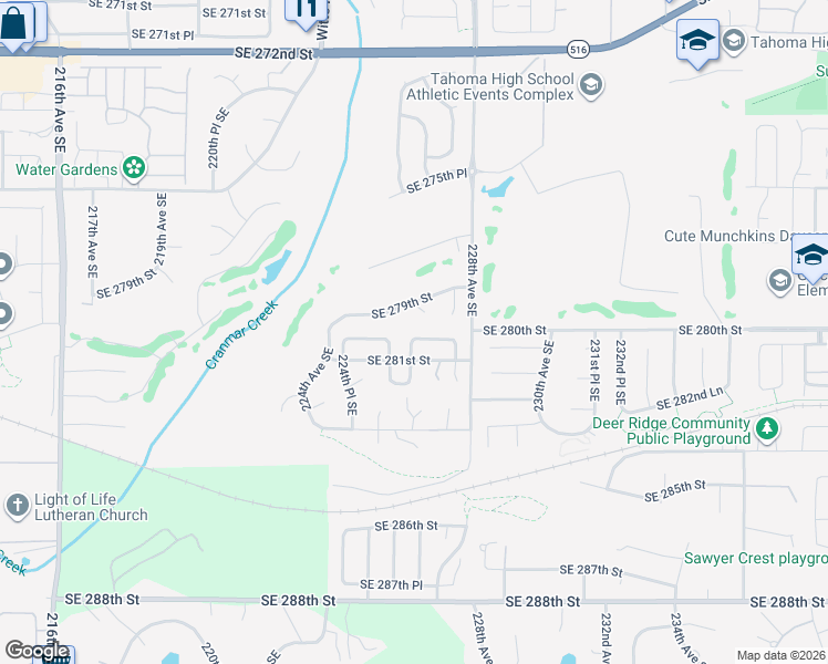 map of restaurants, bars, coffee shops, grocery stores, and more near 22618 Southeast 280th Place in Maple Valley
