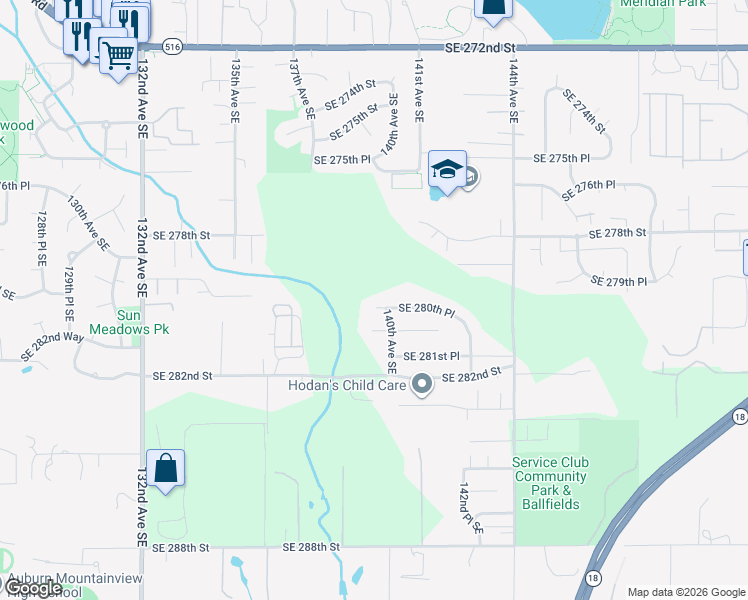 map of restaurants, bars, coffee shops, grocery stores, and more near 13918 Southeast 280th Place in Kent