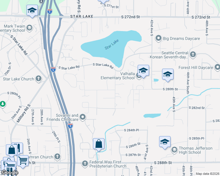 map of restaurants, bars, coffee shops, grocery stores, and more near 27936 36th Avenue South in Auburn