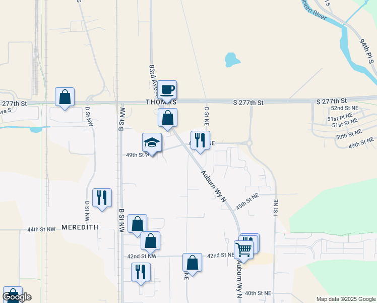 map of restaurants, bars, coffee shops, grocery stores, and more near 18743 East Valley Highway in Kent
