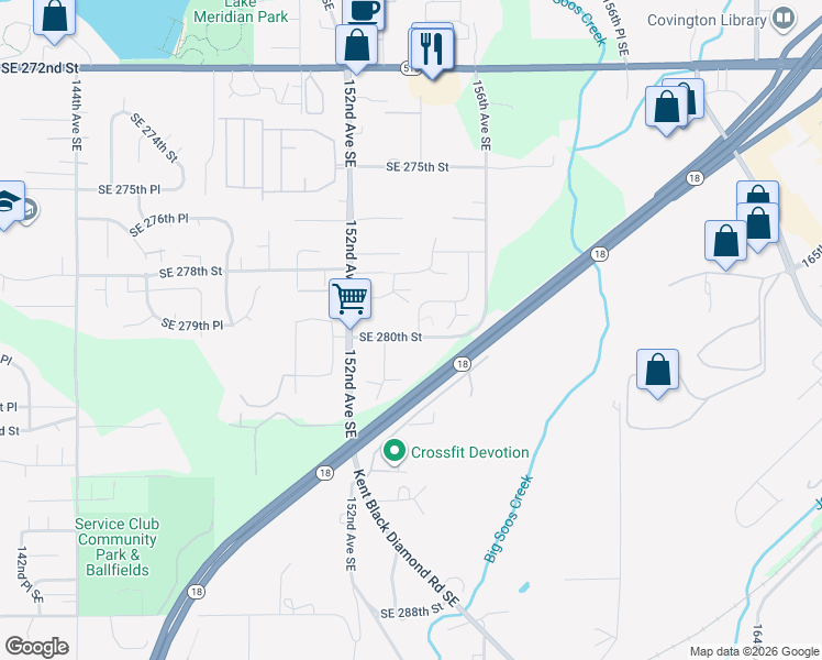 map of restaurants, bars, coffee shops, grocery stores, and more near 27929 154th Avenue Southeast in Kent