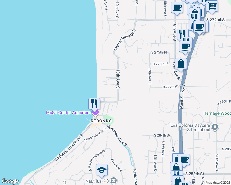 map of restaurants, bars, coffee shops, grocery stores, and more near 27917 10th Avenue South in Des Moines