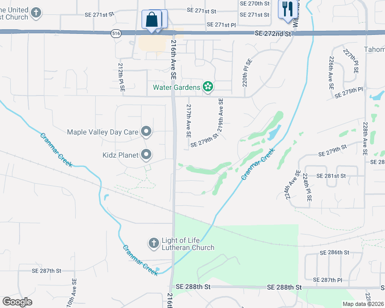 map of restaurants, bars, coffee shops, grocery stores, and more near 27920 217th Avenue Southeast in Maple Valley