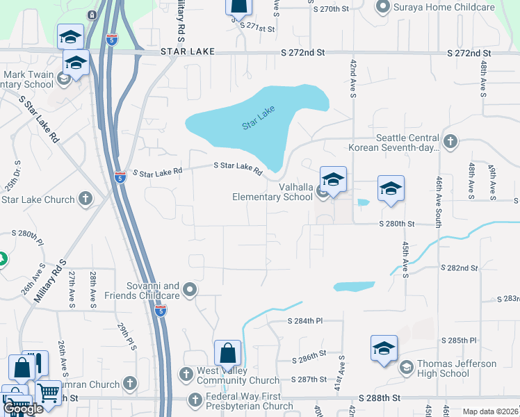 map of restaurants, bars, coffee shops, grocery stores, and more near 27902 36th Avenue South in Auburn