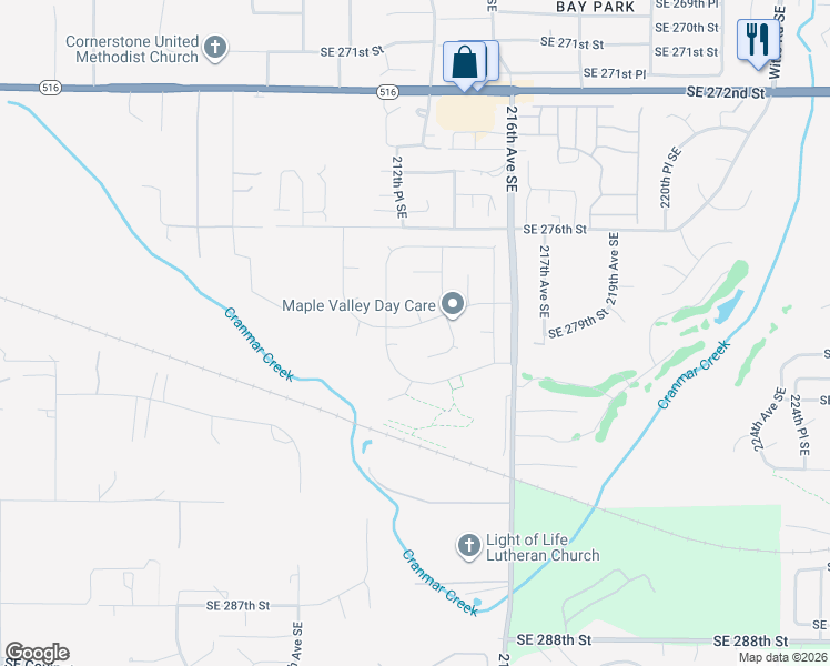 map of restaurants, bars, coffee shops, grocery stores, and more near 21219 Southeast 278th Way in Maple Valley