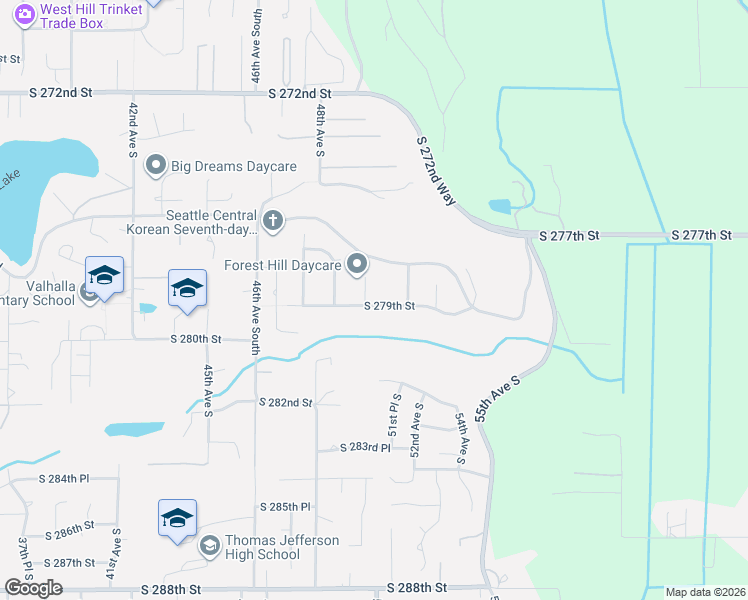 map of restaurants, bars, coffee shops, grocery stores, and more near 27830 50th Place South in Auburn