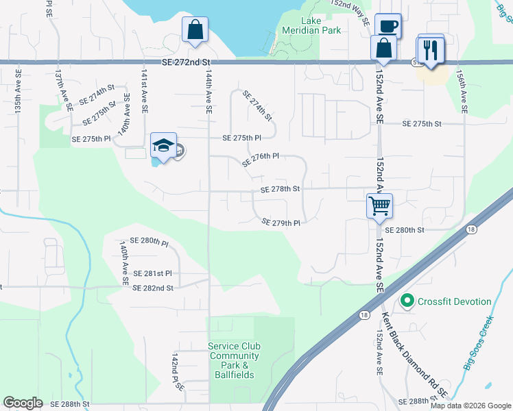 map of restaurants, bars, coffee shops, grocery stores, and more near 14605 Southeast 278th Place in Kent