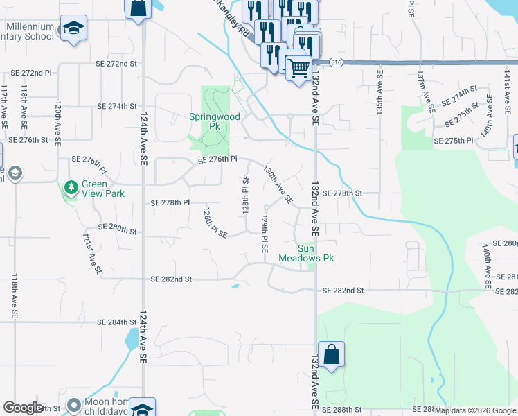 map of restaurants, bars, coffee shops, grocery stores, and more near 12904 SE 278th St in Kent