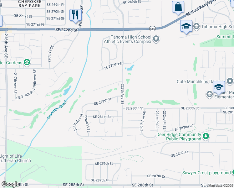 map of restaurants, bars, coffee shops, grocery stores, and more near 22700 Southeast 279th Street in Maple Valley