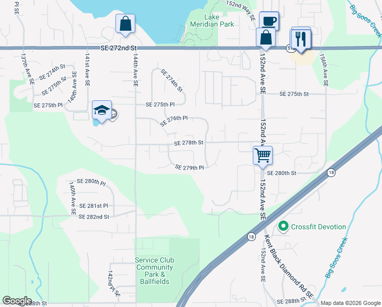 map of restaurants, bars, coffee shops, grocery stores, and more near 14715 Southeast 278th Place in Kent