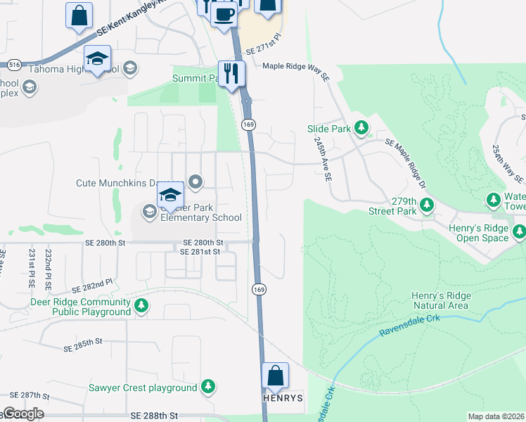 map of restaurants, bars, coffee shops, grocery stores, and more near 27835 242nd Place Southeast in Maple Valley