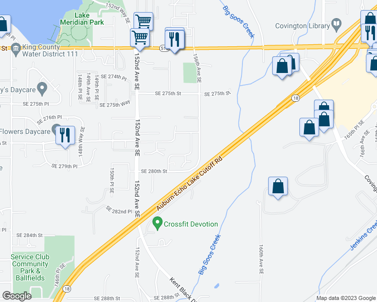map of restaurants, bars, coffee shops, grocery stores, and more near 27823 155th Lane Southeast in Kent