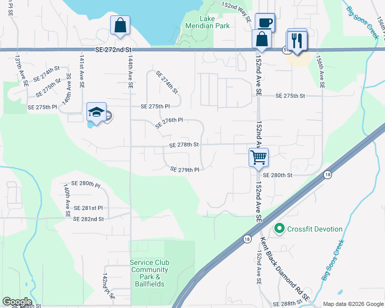 map of restaurants, bars, coffee shops, grocery stores, and more near 27822 147th Place Southeast in Kent