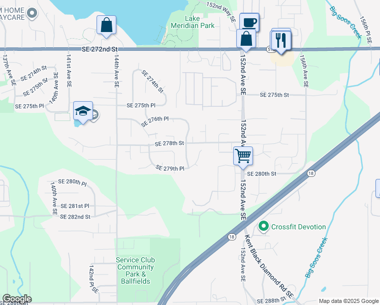 map of restaurants, bars, coffee shops, grocery stores, and more near 27826 148th Way Southeast in Kent
