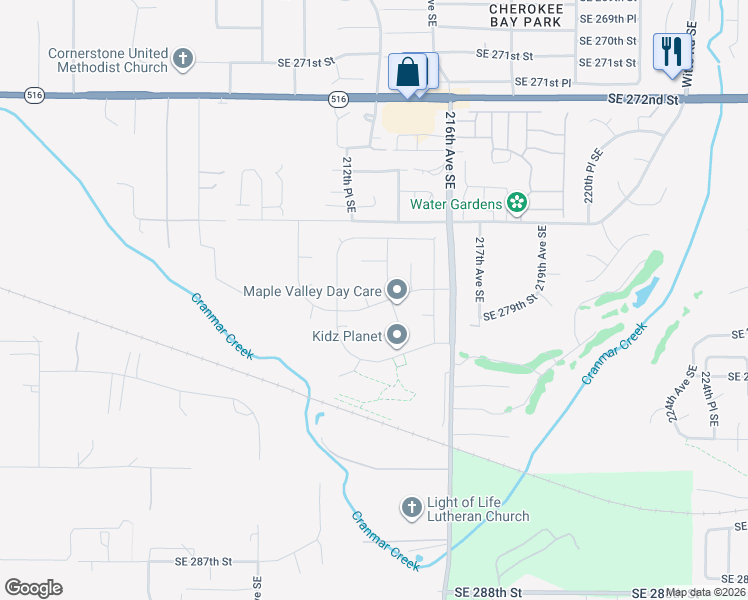 map of restaurants, bars, coffee shops, grocery stores, and more near 27801 214th Avenue Southeast in Maple Valley