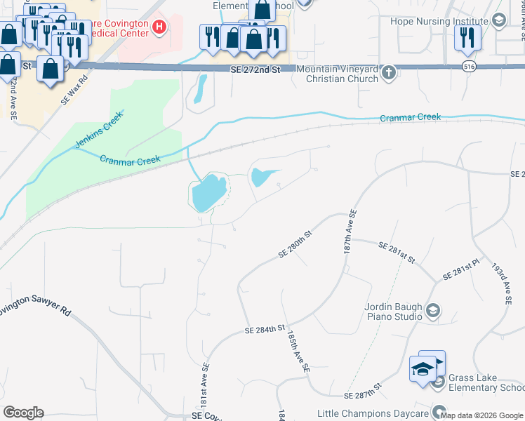 map of restaurants, bars, coffee shops, grocery stores, and more near 18301 Southeast 279th Place in Kent