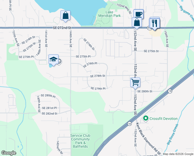 map of restaurants, bars, coffee shops, grocery stores, and more near 14715 Southeast 278th Place in Kent