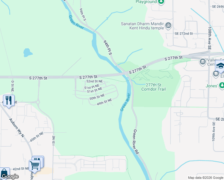 map of restaurants, bars, coffee shops, grocery stores, and more near 1509 50th Street Northeast in Auburn