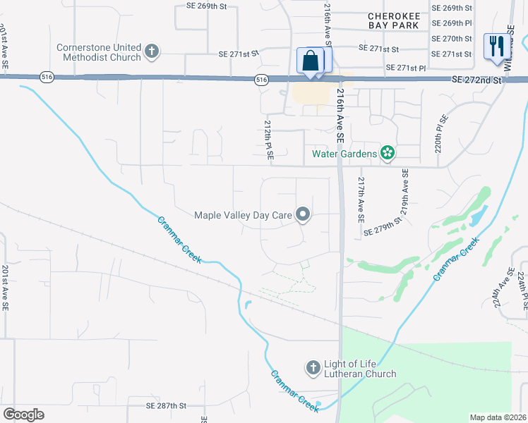 map of restaurants, bars, coffee shops, grocery stores, and more near 27762 212th Place Southeast in Maple Valley