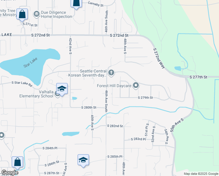 map of restaurants, bars, coffee shops, grocery stores, and more near 4633 South 277th Place in Auburn