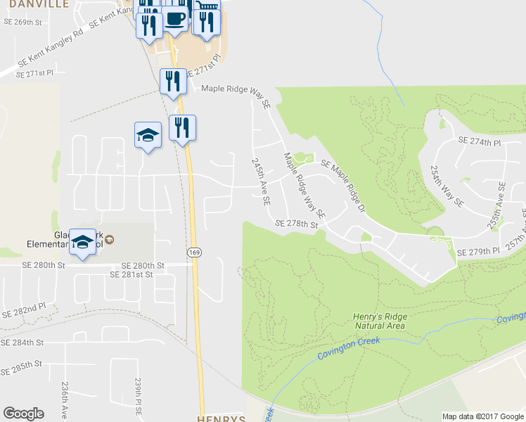 map of restaurants, bars, coffee shops, grocery stores, and more near 27727 245th Avenue Southeast in Maple Valley
