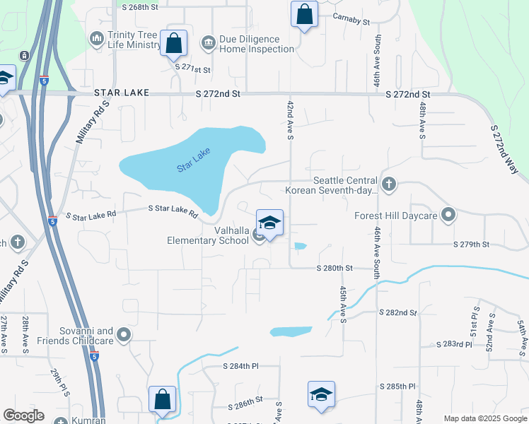 map of restaurants, bars, coffee shops, grocery stores, and more near 4022 South 277th Place in Auburn