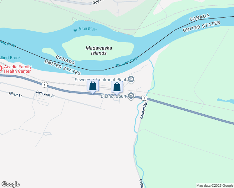 map of restaurants, bars, coffee shops, grocery stores, and more near 188 East Main Street in Madawaska