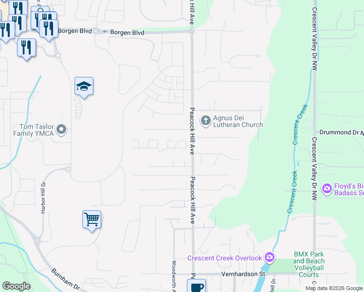 map of restaurants, bars, coffee shops, grocery stores, and more near 10414 Peacock Hill Avenue in Gig Harbor