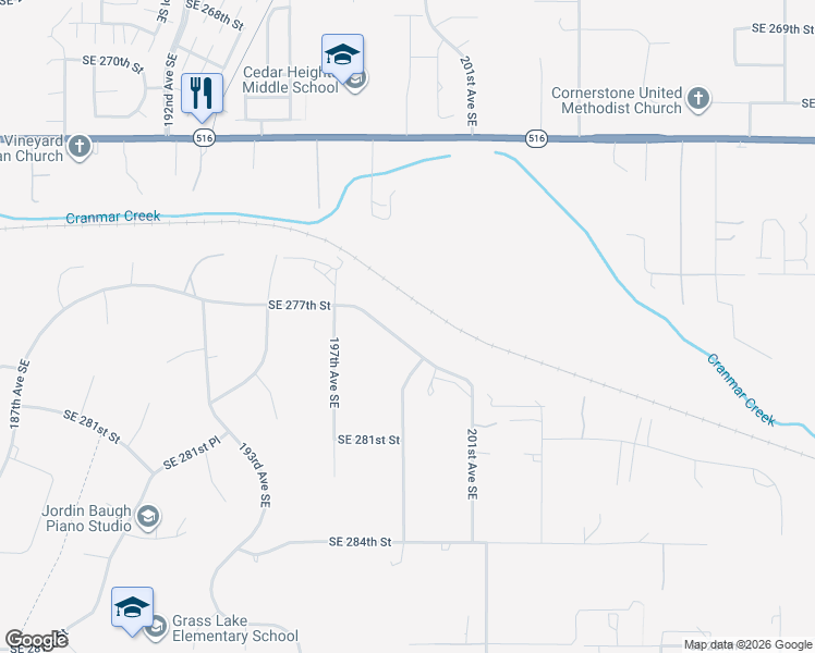 map of restaurants, bars, coffee shops, grocery stores, and more near 19750 Southeast 277th Street in Kent