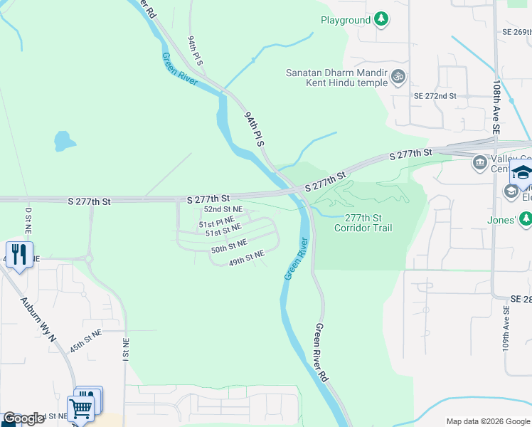 map of restaurants, bars, coffee shops, grocery stores, and more near 1513 51st Street Northeast in Auburn