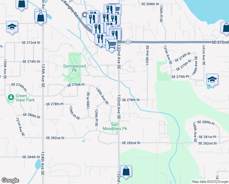 map of restaurants, bars, coffee shops, grocery stores, and more near 13109 Southeast 277th Place in Kent