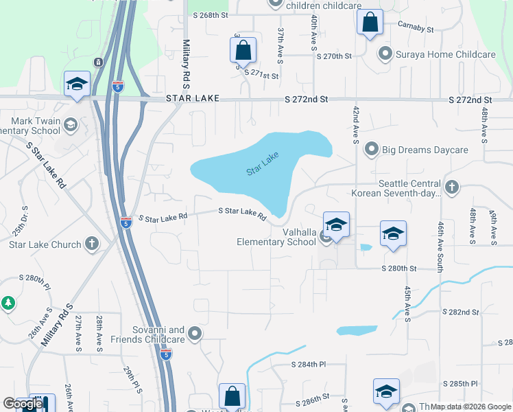 map of restaurants, bars, coffee shops, grocery stores, and more near 3604 South Star Lake Road in Auburn