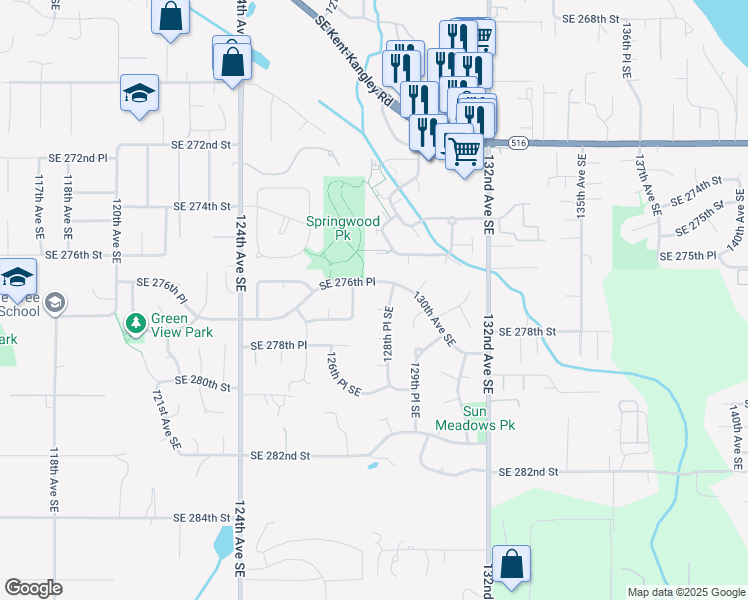 map of restaurants, bars, coffee shops, grocery stores, and more near 12746 Southeast 277th Court in Kent