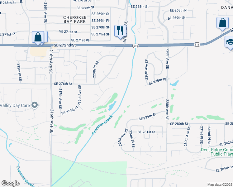 map of restaurants, bars, coffee shops, grocery stores, and more near 22130 Southeast 278th Place in Maple Valley