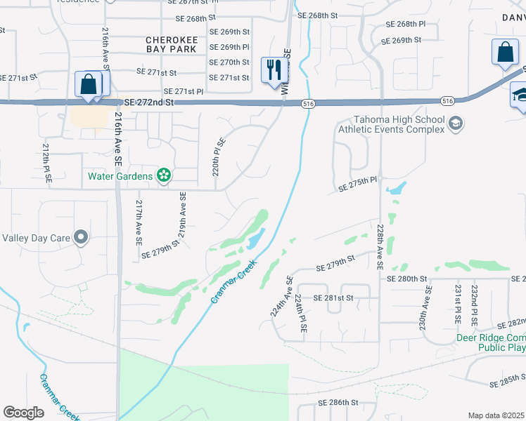 map of restaurants, bars, coffee shops, grocery stores, and more near 22130 Southeast 278th Place in Maple Valley