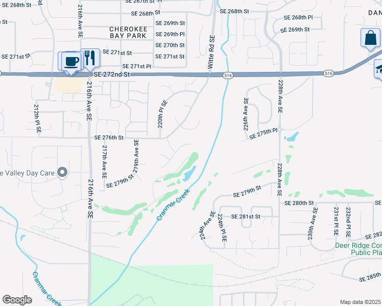 map of restaurants, bars, coffee shops, grocery stores, and more near 22130 Southeast 278th Place in Maple Valley