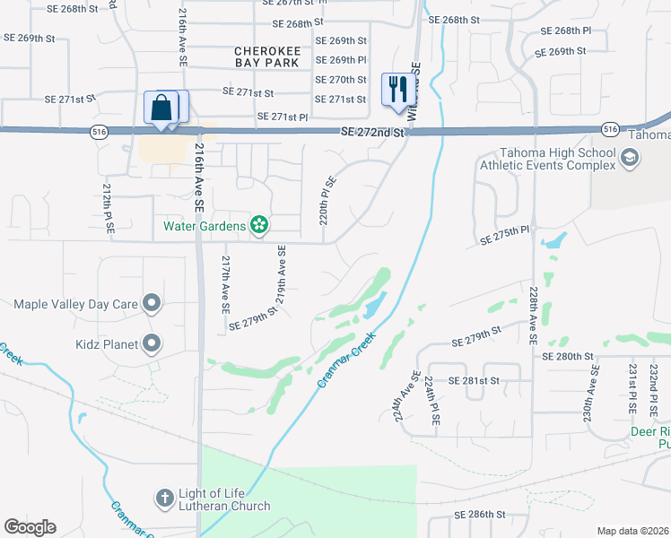 map of restaurants, bars, coffee shops, grocery stores, and more near 27614 220th Court Southeast in Maple Valley
