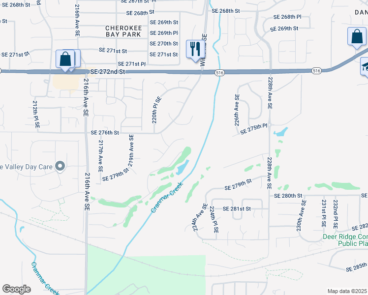 map of restaurants, bars, coffee shops, grocery stores, and more near 22130 Southeast 278th Place in Maple Valley