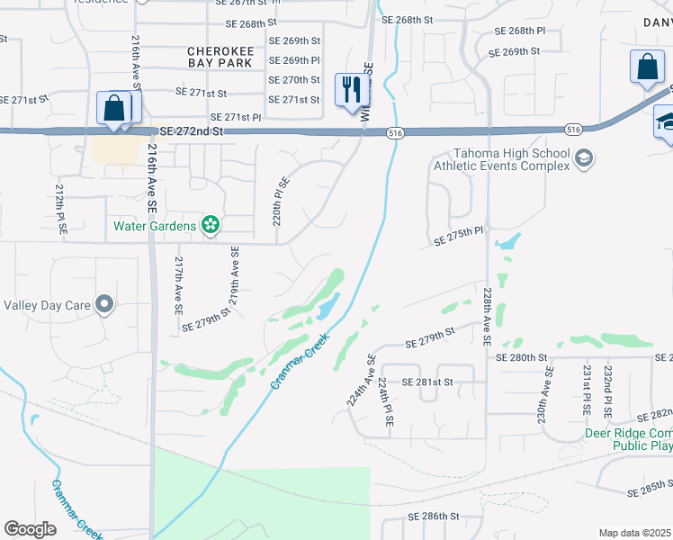 map of restaurants, bars, coffee shops, grocery stores, and more near 22130 Southeast 278th Place in Maple Valley