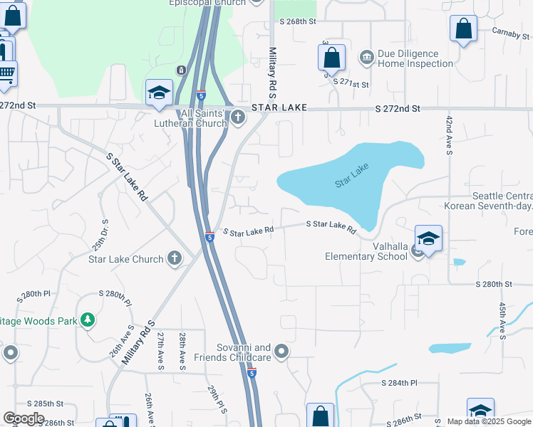 map of restaurants, bars, coffee shops, grocery stores, and more near 3149 South 276th Court in Auburn