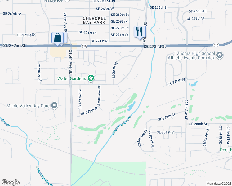 map of restaurants, bars, coffee shops, grocery stores, and more near 27614 220th Court Southeast in Maple Valley