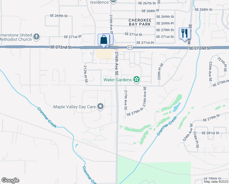 map of restaurants, bars, coffee shops, grocery stores, and more near 27708 215th Place Southeast in Maple Valley