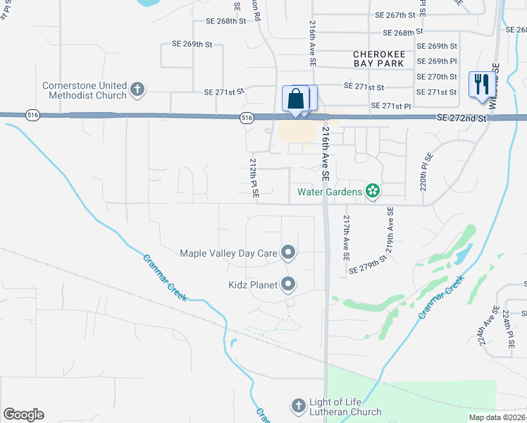map of restaurants, bars, coffee shops, grocery stores, and more near 27722 212th Place Southeast in Maple Valley