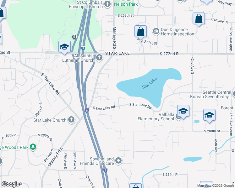 map of restaurants, bars, coffee shops, grocery stores, and more near 3149 South 276th Court in Auburn