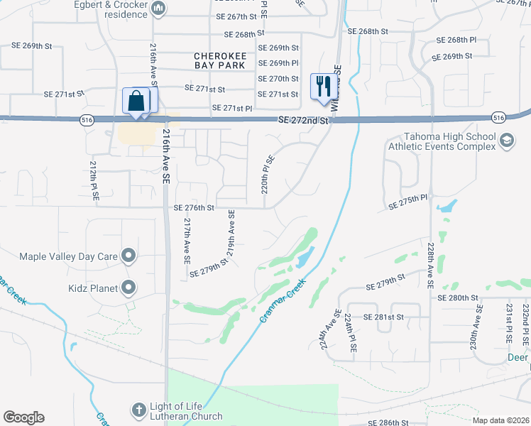 map of restaurants, bars, coffee shops, grocery stores, and more near 27614 220th Court Southeast in Maple Valley