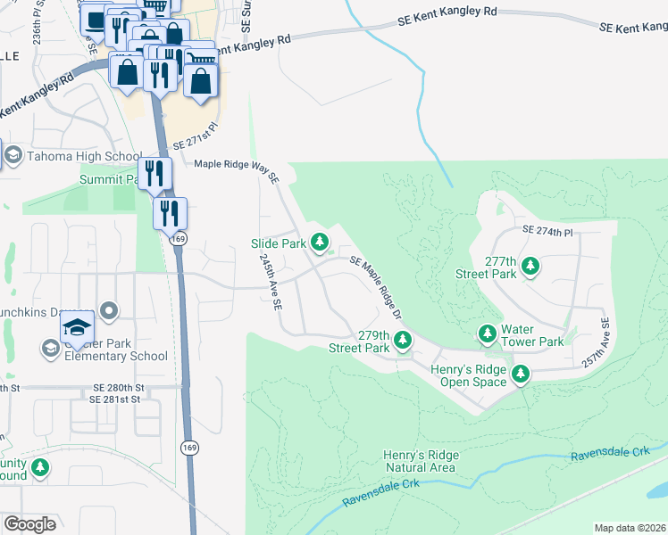 map of restaurants, bars, coffee shops, grocery stores, and more near 27560 247th Court Southeast in Maple Valley