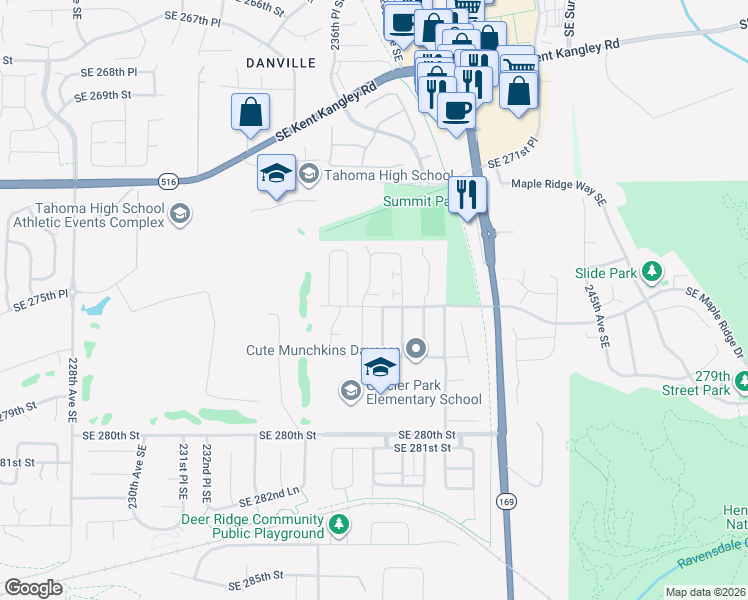 map of restaurants, bars, coffee shops, grocery stores, and more near 27441 237th Place Southeast in Maple Valley