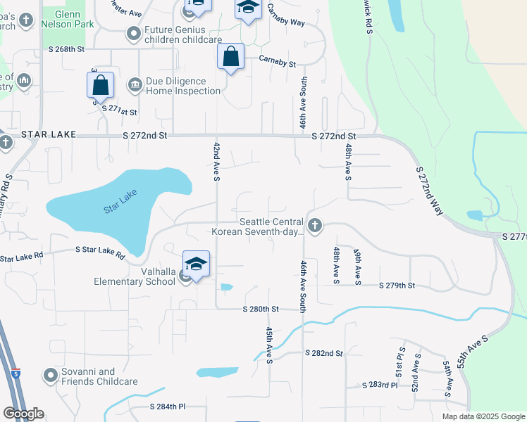 map of restaurants, bars, coffee shops, grocery stores, and more near 27531 44th Place South in Auburn